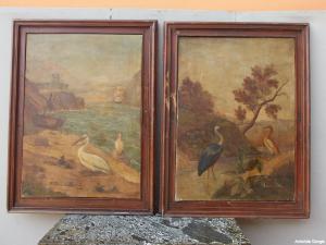 COPIA DI QUADRI SU OLIO SU TELA RAFFIGURANTI UCCELLI EPOCA FINE 800